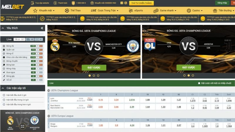 Melbet - Nh&agrave; c&aacute;i c&aacute; cược thể thao trực tiếp 4K